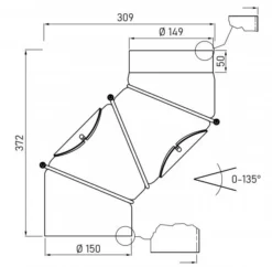 Bogen 135° Mit Zwei Reinigungsöffnungen Stufenlos Verstellbar 150 Mm Ø -Viessmann Geschaft Technische Zeichnung Bogen 135 150mm 1280x1280