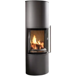 Akono 180° Panorama Kaminofen 7kW Wärmespeicherung Gussgrau